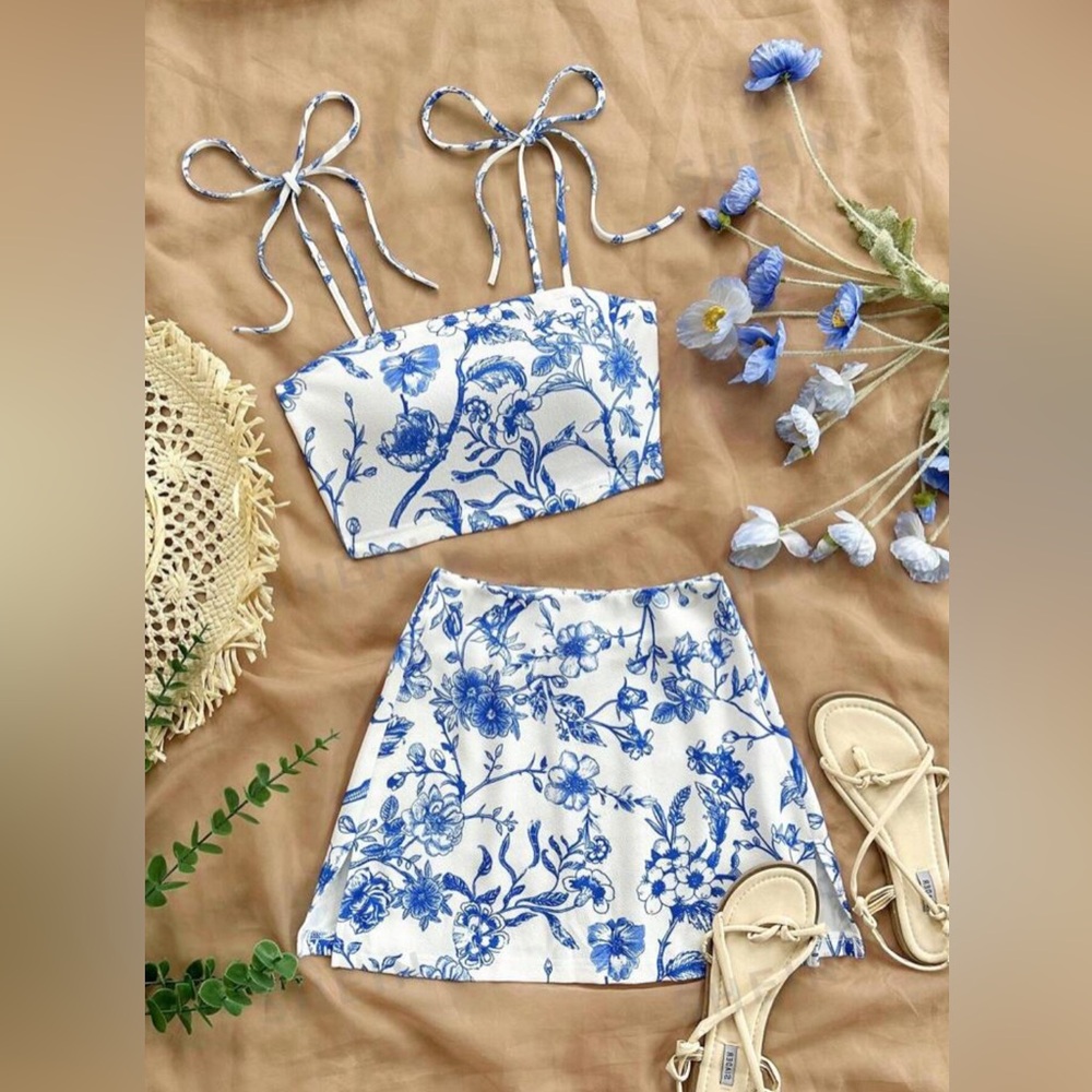 2 Piece Set | Floral | Crop Top and Skirt Set